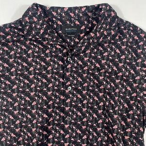 Bugatchi Button Up Shirt Mens Large OoohCotton Tech Flamingo Print Stretch Black